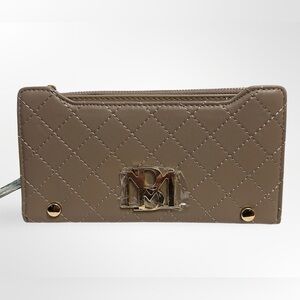 BADGLEY MISCHKA - Long Vegan Leather Diamond Quilted Taupe Card Wallet